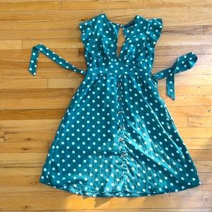 Green Polka Dot A Line Dress